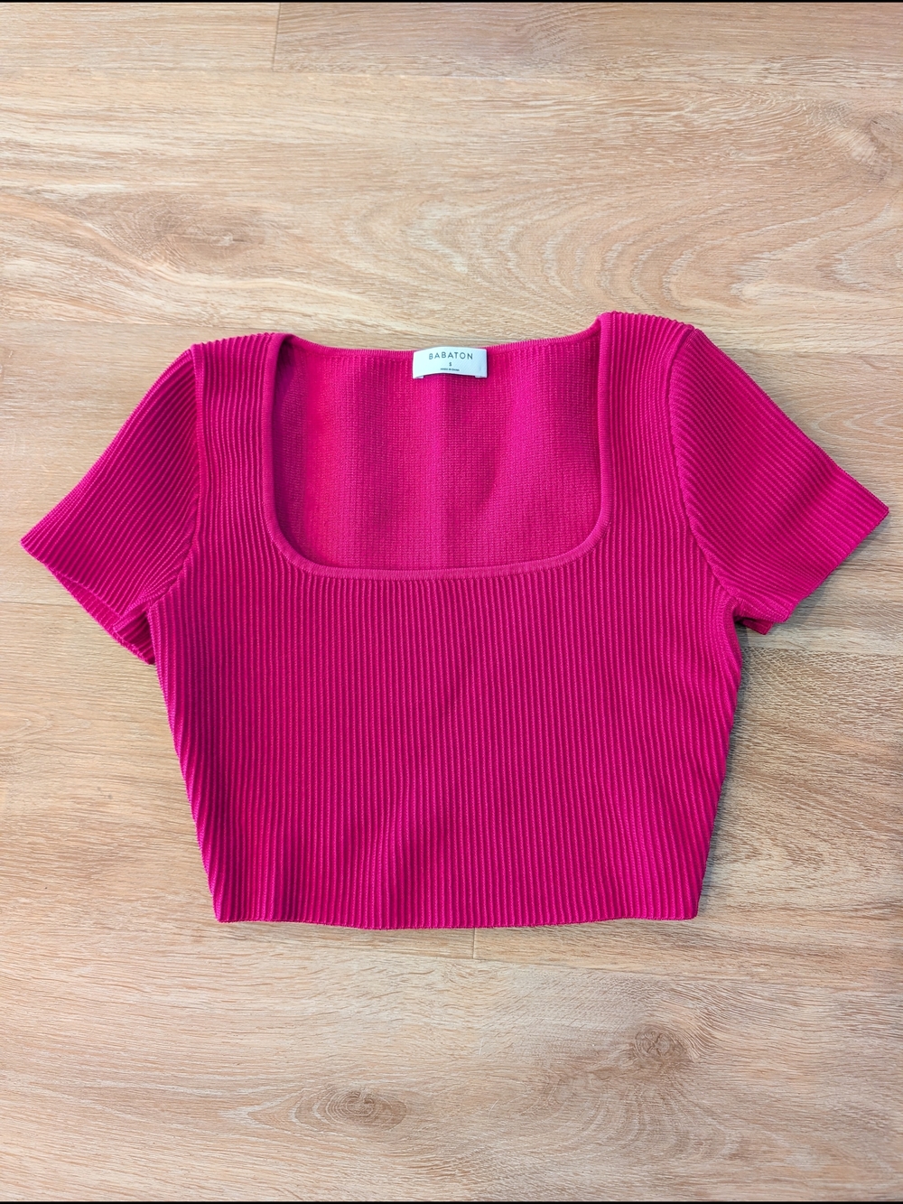 Babaton Ribbed Square-Neck Crop Top - Fuchsia Pink